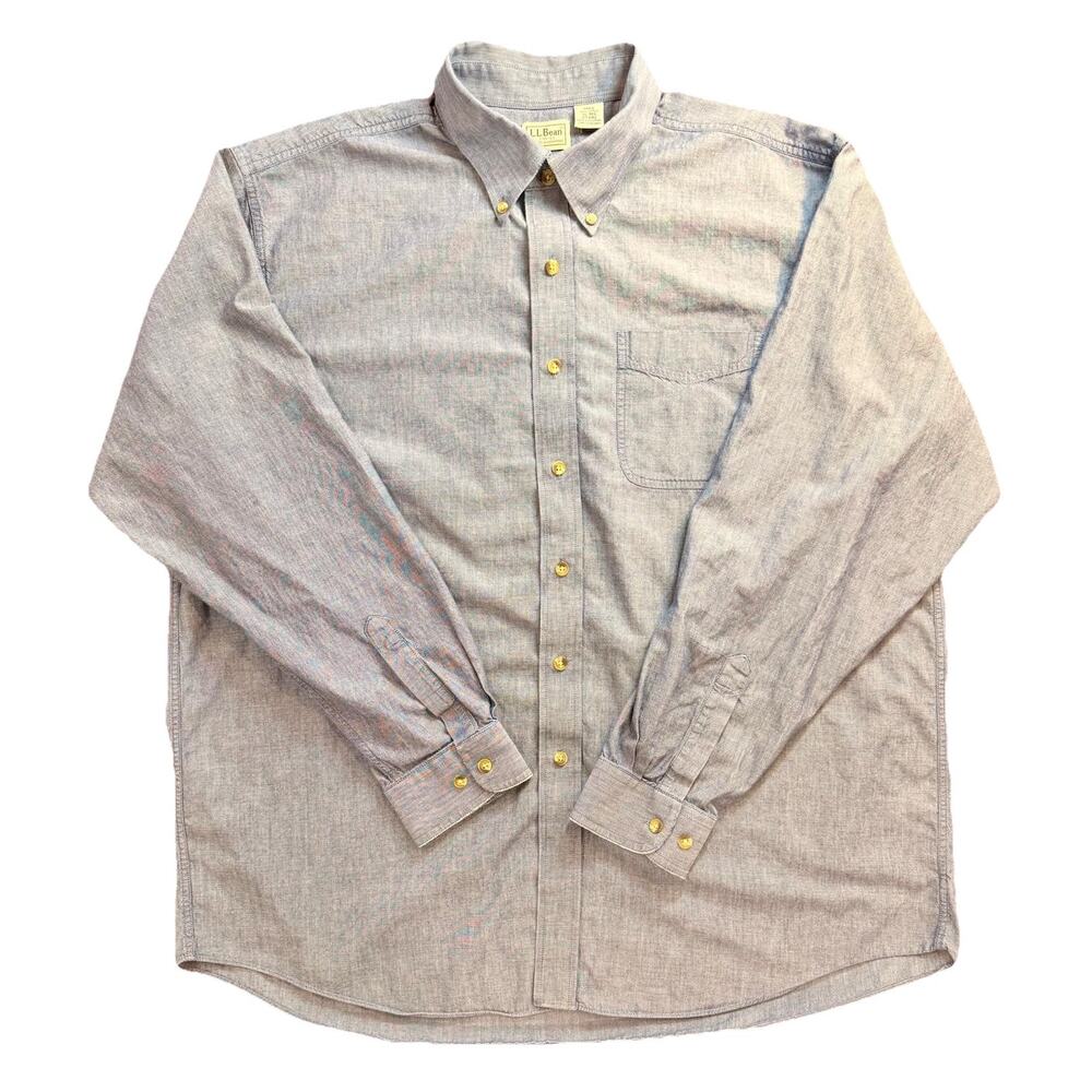 LL Bean 0 FWA2 Shirt Mens XL Gray Heather Button Down Regular Fit Long Sleeve